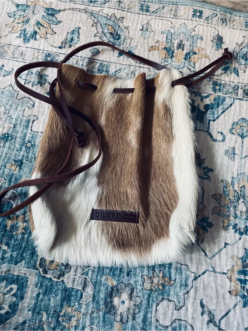 Brown & White Haircalf Drawstring Hobo Bag